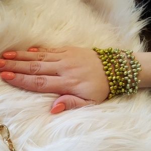 4 GREEN‎ SMALL SEED BEAD STRETCH BRACELETS